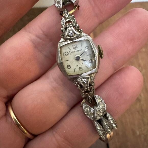 Vintage‎ Burtona Diamond Silver Gold Mechanical Automatic Ladies Wristwatch main image 4